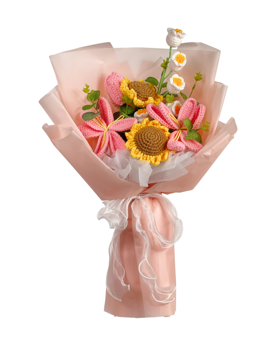 Pink Sunny Crochet Flower Bouquet