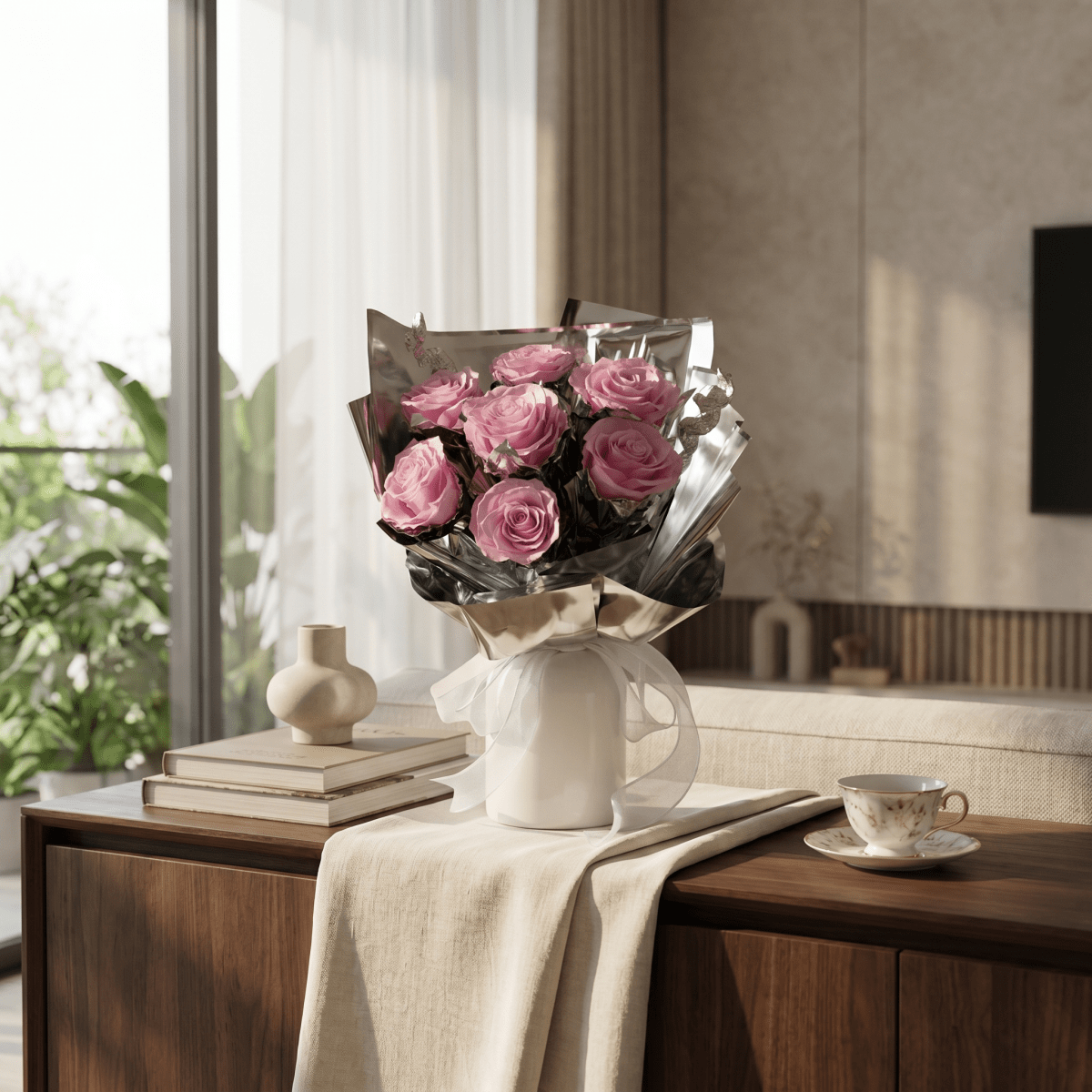 Galaxy 7 Rose Preserved Flower Bouquet - Flowers - Galaxy - Pink - Preserved Flowers & Fresh Flower Florist Gift Store