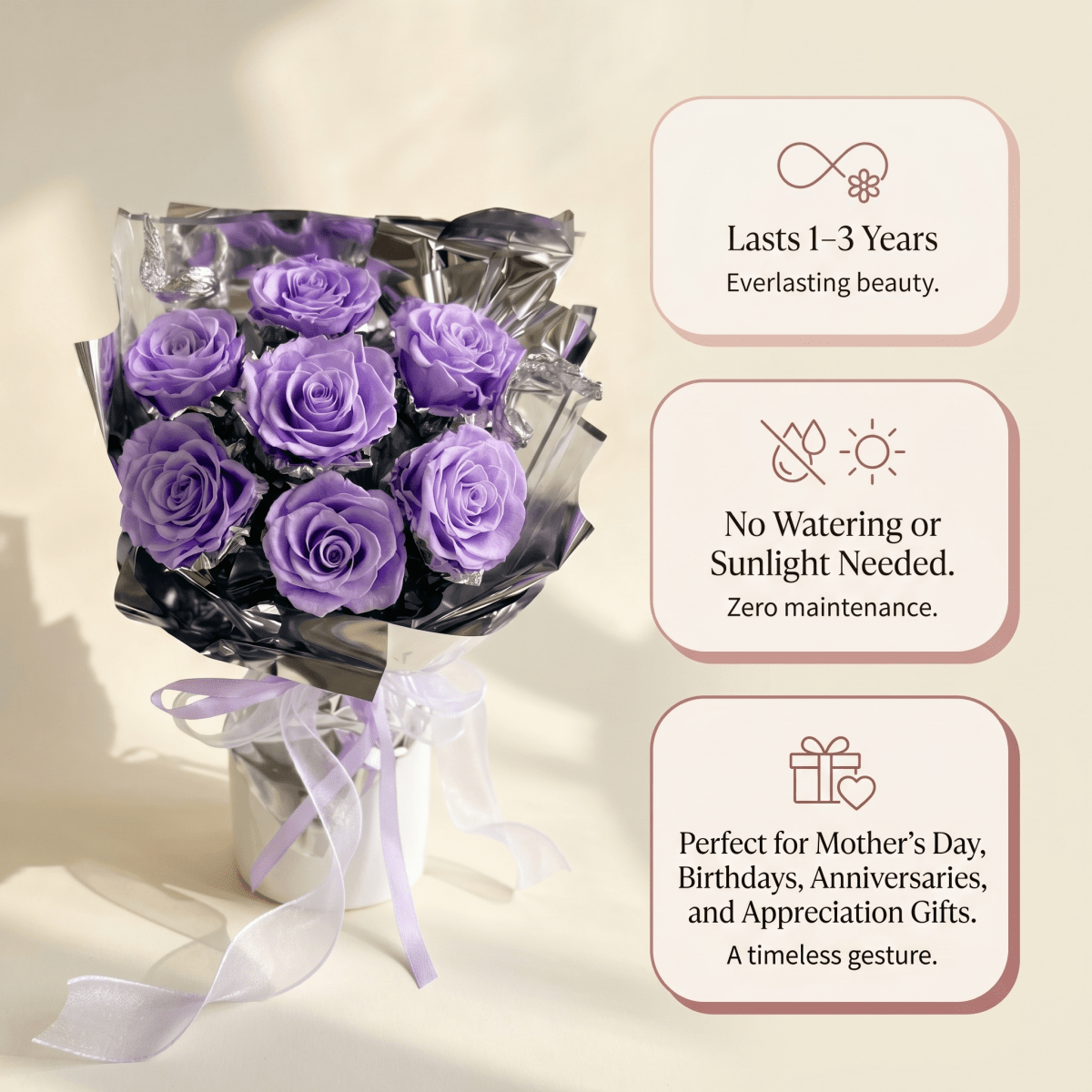 Galaxy 7 Rose Preserved Flower Bouquet - Flowers - Galaxy - Pink - Preserved Flowers & Fresh Flower Florist Gift Store