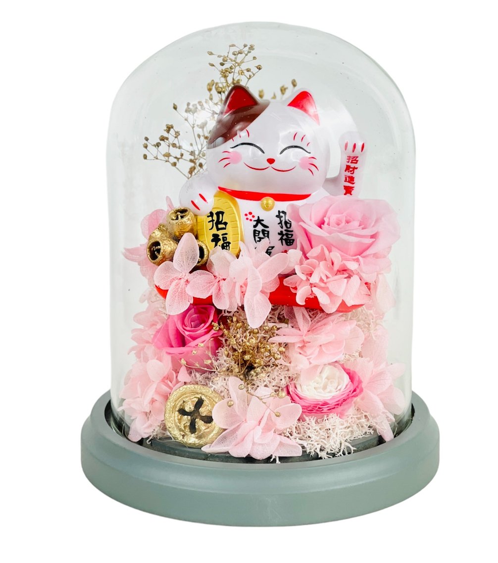 Maneki - Neko 招き猫 Bell Dome (Pink) - Flowers - Preserved Flowers & Fresh Flower Florist Gift Store