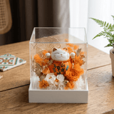 Maneki - Neko 招き猫 Flower Box, Orange (Wealth Luck All Ways) - Flowers - Preserved Flowers & Fresh Flower Florist Gift Store