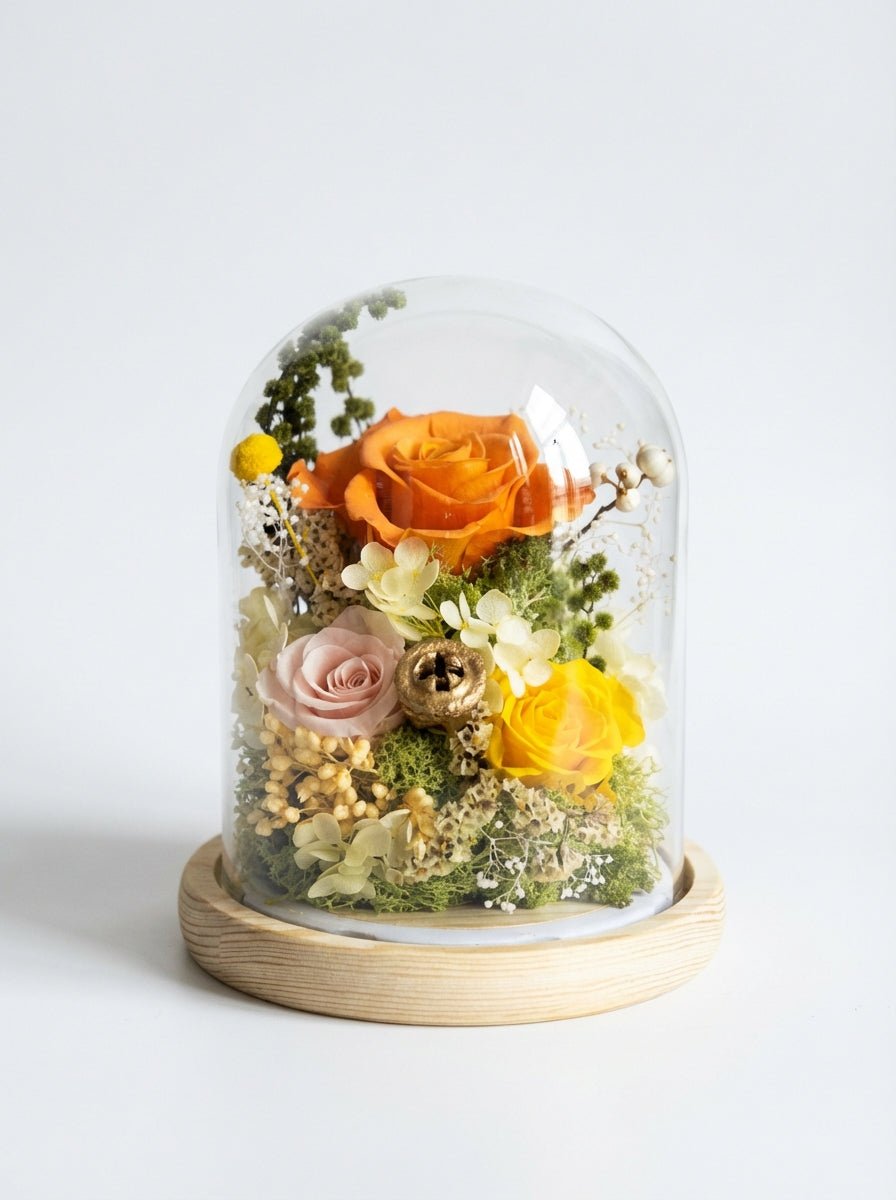 Sora Preserved Flower Dome - Flowers - Orange - Preserved Flowers & Fresh Flower Florist Gift Store
