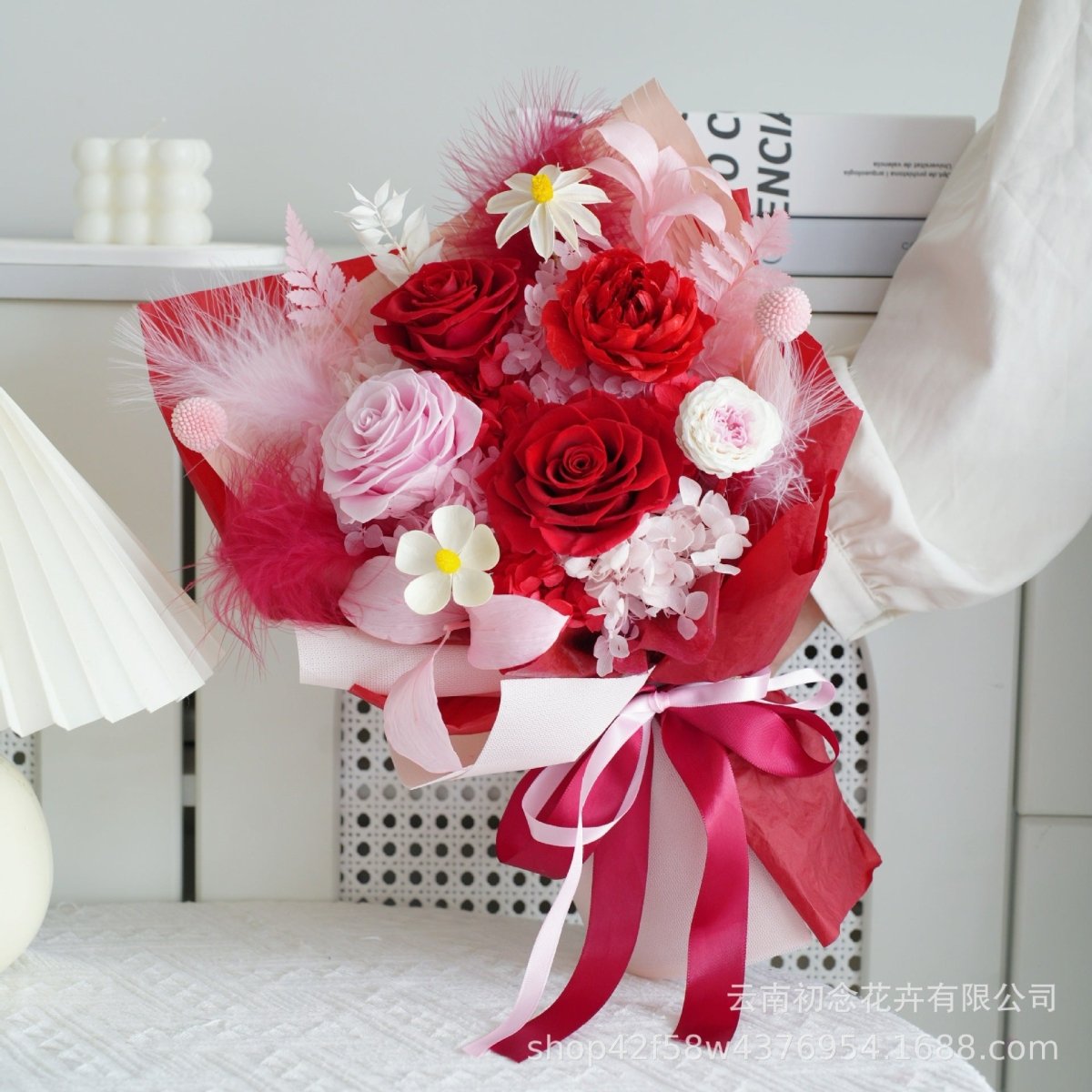 Yume (夢) - Pastel Preserved Flower Bouquet - Flowers - Red - Preserved Flowers & Fresh Flower Florist Gift Store