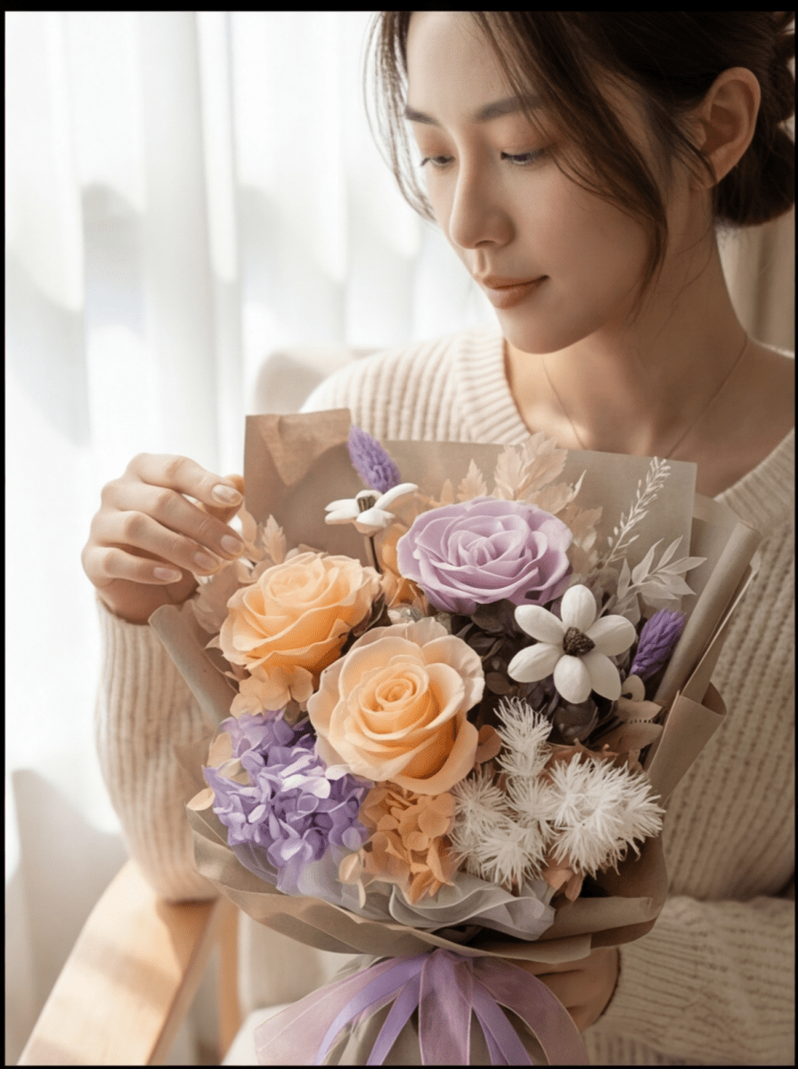 Eternal preserved rose bloom in red with 24k gold trim