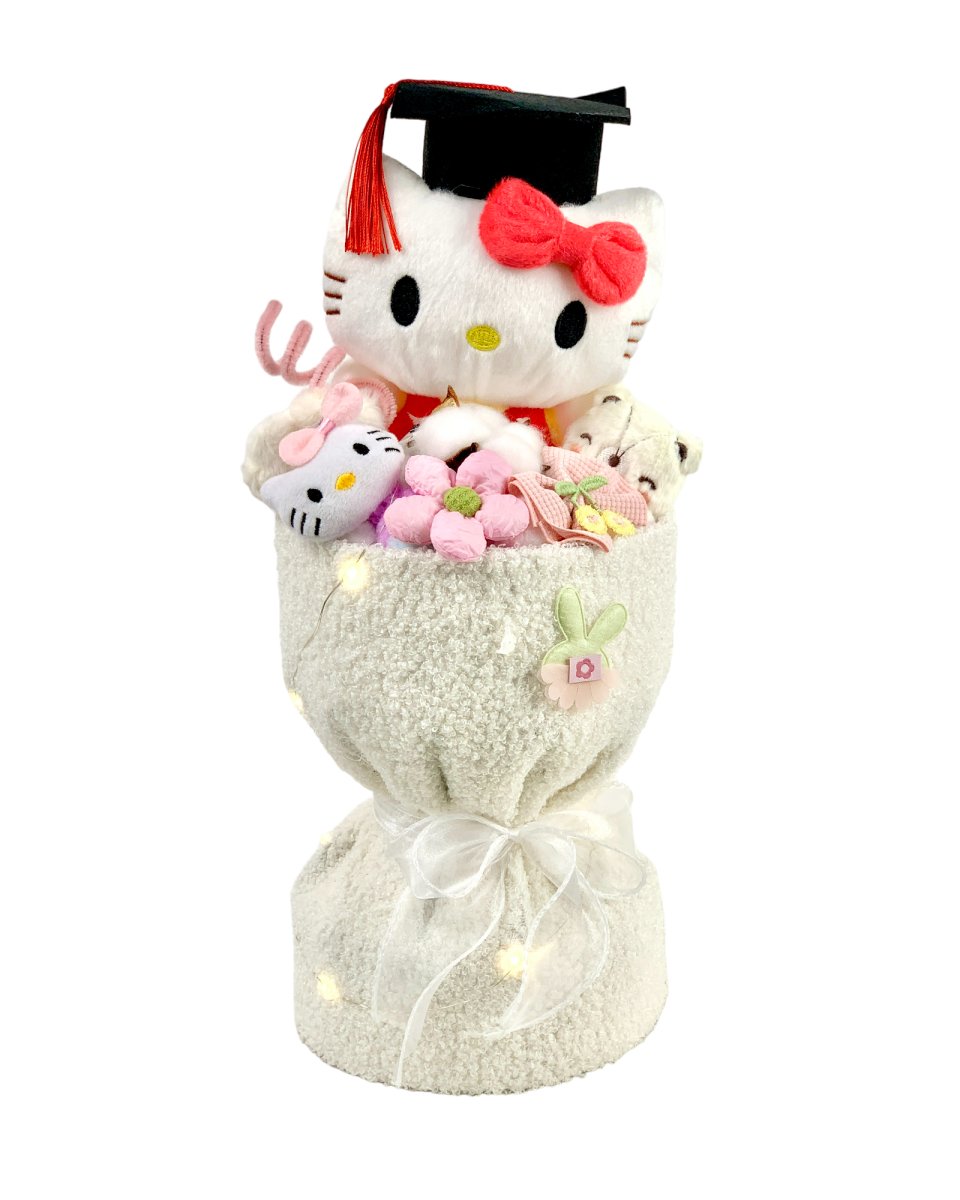 Graduation Fluffy Soft Toy Knit Bouquet - Flowers - Hello Kitty - Preserved Flowers & Fresh Flower Florist Gift Store