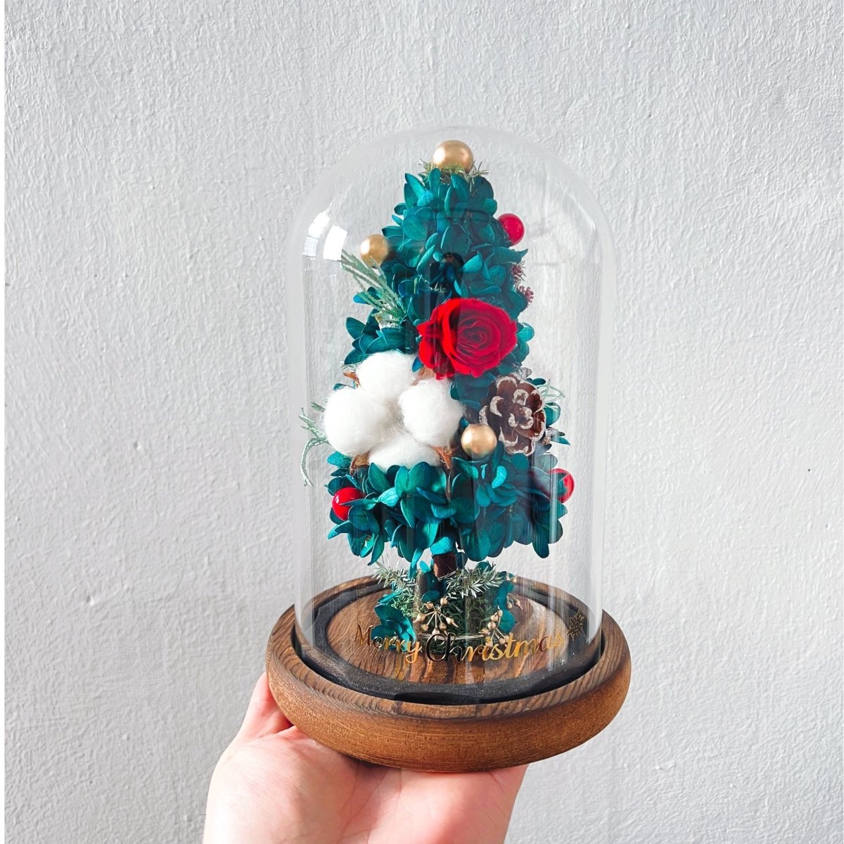 Kurisumasu - Merry Christmas Tree Preserved Dome - Flower - White - Preserved Flowers & Fresh Flower Florist Gift Store