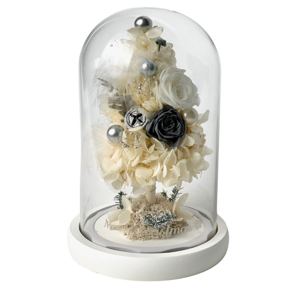 Kurisumasu - Merry Christmas Tree Preserved Dome - Flower - White - Preserved Flowers & Fresh Flower Florist Gift Store