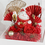 Maneki-Neko 招き猫 Flower Box, Red (Business Prosperity) - Flower - Preserved Flowers & Fresh Flower Florist Gift Store